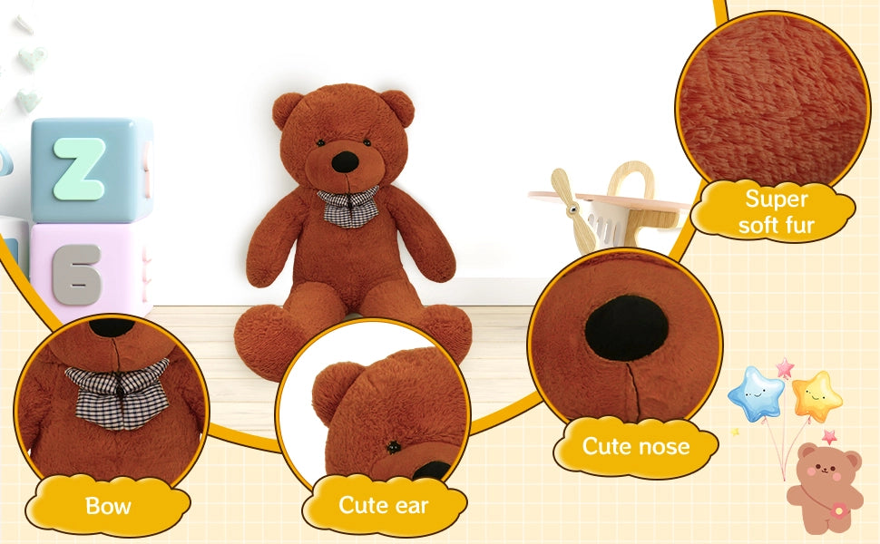 SRANWOW Giant Teddy Bear with Bow Tie, 43.3 Inches Tall, Super Soft Plush(Dark brown) - Detail 2