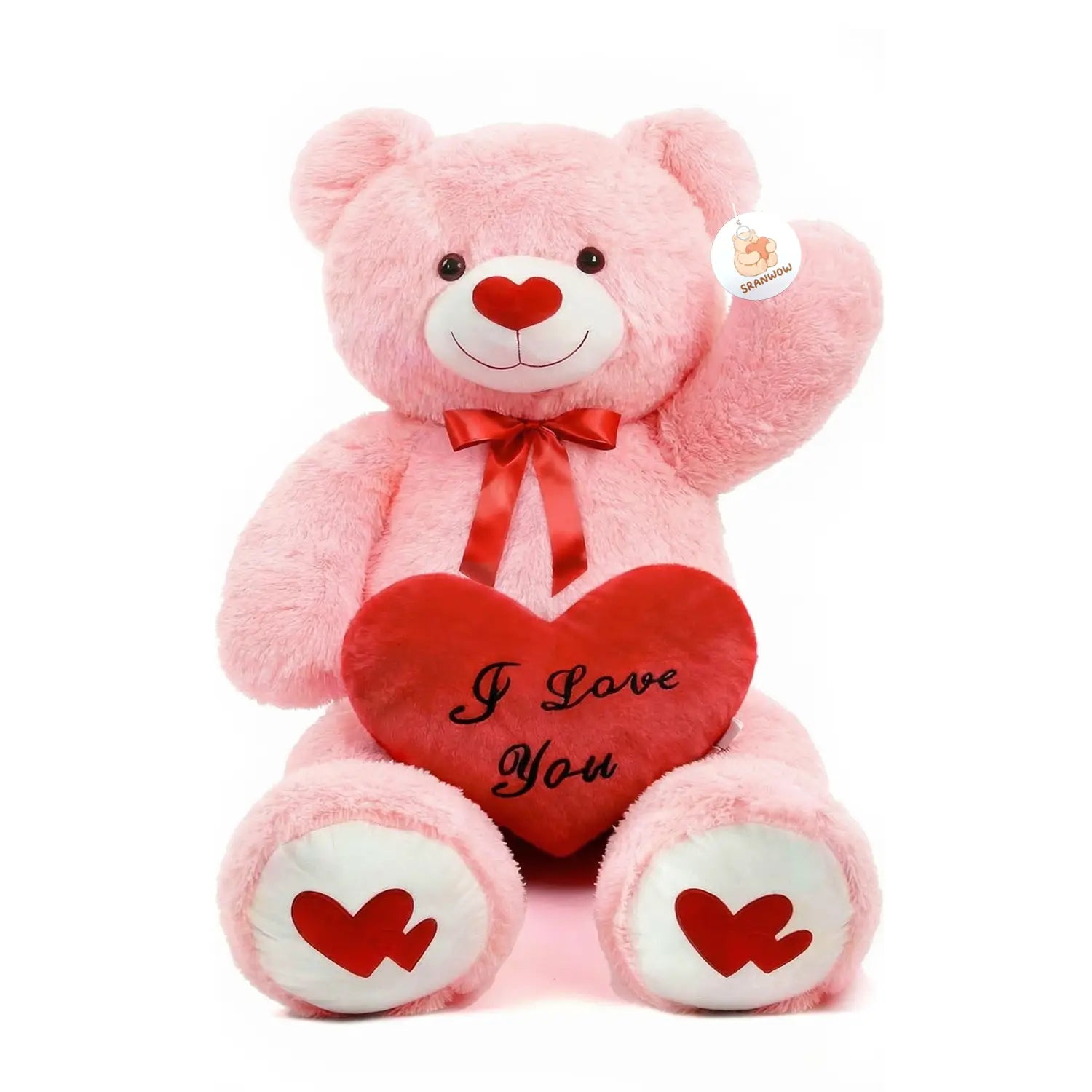 SRANWOW 43.3 Inch Giant Teddy Bear with Soft Heart Pillow, Plush Stuffed Animal, Valentine's Day Gift (Pink)