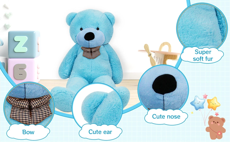 SRANWOW 3.7 feet 4.3 feet 5 feet 5.7 feet Giant Teddy Bear with Bow Tie, Super Soft Plush (Blue, 67 Inch) - Detail 2