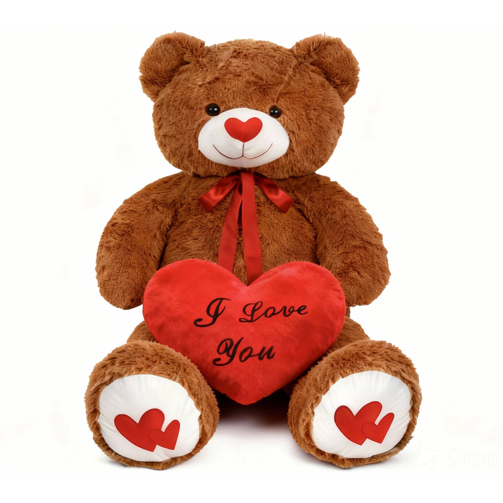 SRANWOW 43.3 Inch Giant Teddy Bear with Soft Heart Pillow, Plush Stuffed Animal, Valentine's Day Gift (Dark Brown)