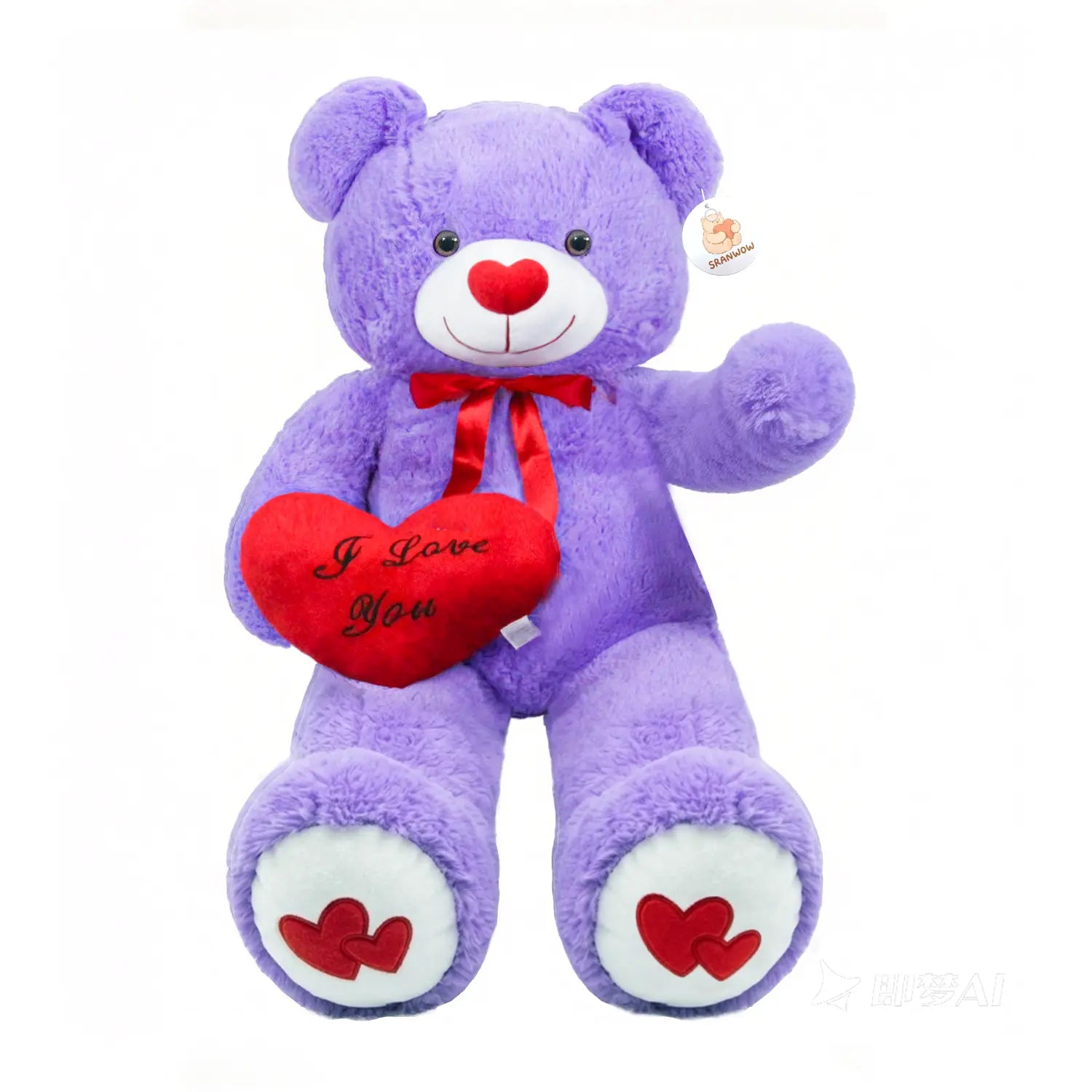 SRANWOW 43.3 Inch Giant Teddy Bear with Soft Heart Pillow, Plush Stuffed Animal, Valentine's Day Gift (Purple)