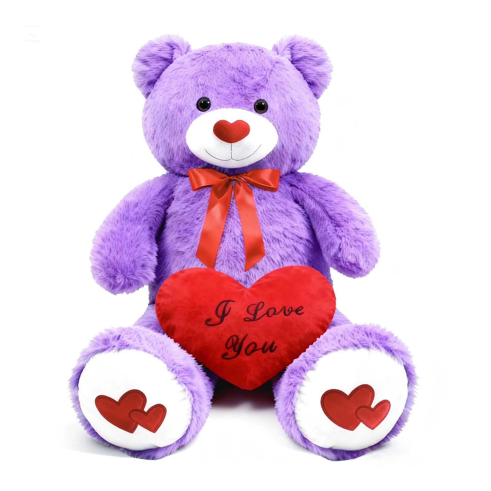 SRANWOW 43.3 Inch Giant Teddy Bear with Soft Heart Pillow, Plush Stuffed Animal, Valentine's Day Gift (Purple)
