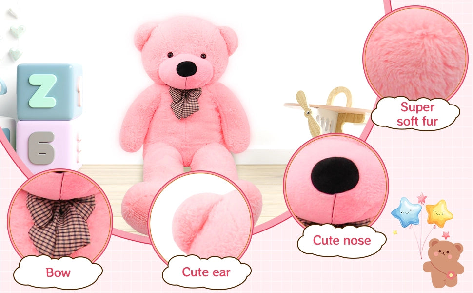 SRANWOW 3.7 feet 4.3 feet 5 feet 5.7 feet Giant Teddy Bear with Bow Tie, Super Soft Plush (Pink, 67 Inch) - Detail 2