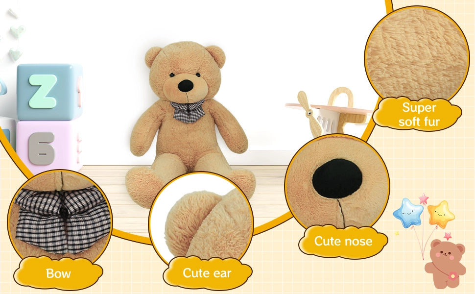 SRANWOW Giant Teddy Bear with Bow Tie, 51.2 Inches Tall, Super Soft Plush(Light brown) - Detail 2