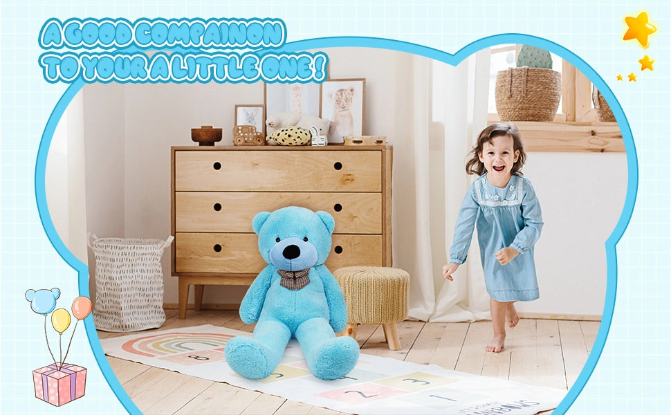 SRANWOW Giant Teddy Bear with Bow Tie, 43.3 Inches Tall, Super Soft Plush(Blue) - Detail 3