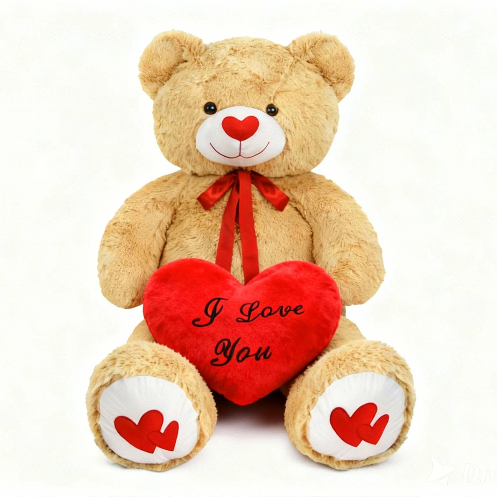 SRANWOW 43.3 Inch Giant Teddy Bear with Soft Heart Pillow, Plush Stuffed Animal, Valentine's Day Gift (Light Brown)