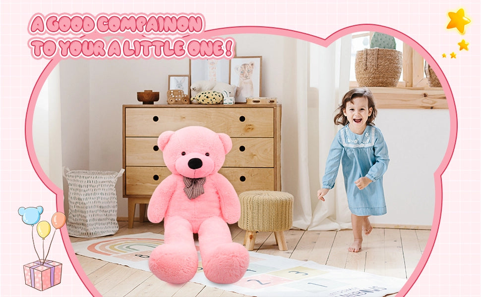 SRANWOW 3.7 feet 4.3 feet 5 feet 5.7 feet Giant Teddy Bear with Bow Tie, Super Soft Plush (Pink, 51 Inch) - Detail 4