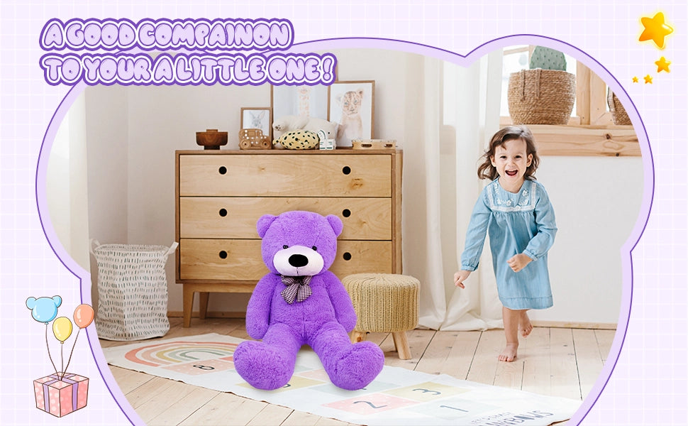SRANWOW Giant Teddy Bear with Bow Tie, 43.3 Inches Tall, Super Soft Plush(Purple) - Detail 4