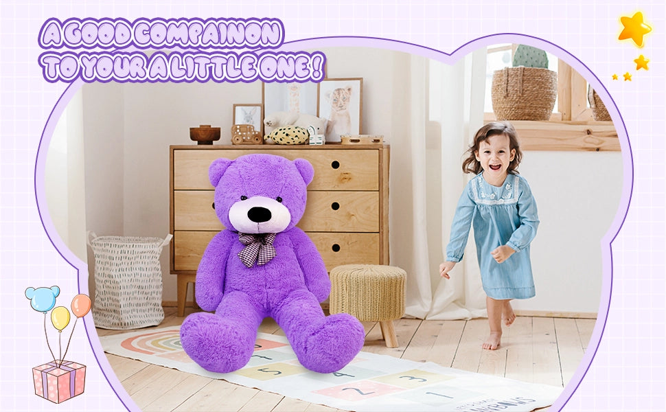 SRANWOW Giant Teddy Bear with Bow Tie, 59 Inches Tall, Super Soft Plush (Purple) - Detail 4