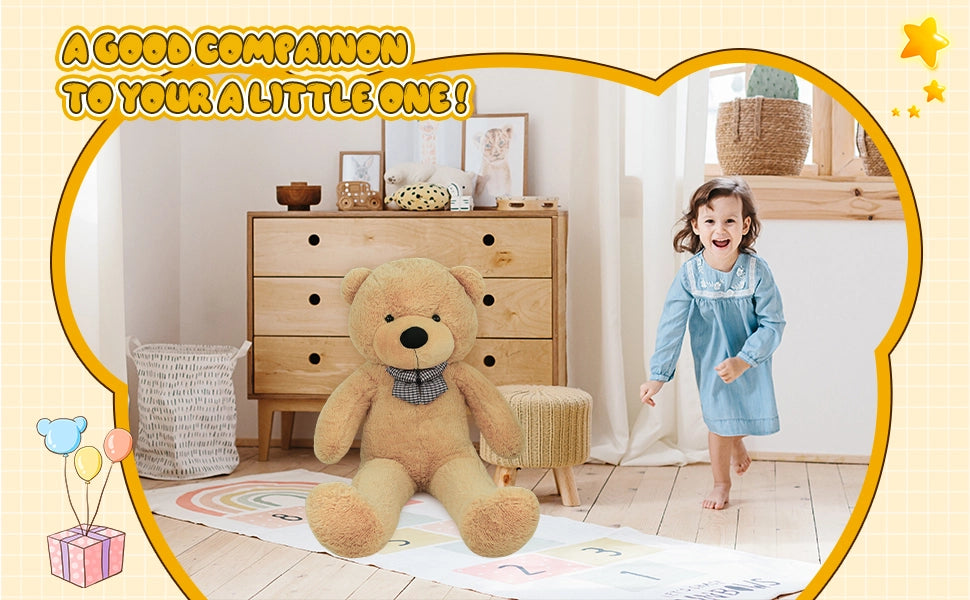 SRANWOW Giant Teddy Bear with Bow Tie, 59 Inches Tall, Super Soft Plush (Light brown) - Detail 3