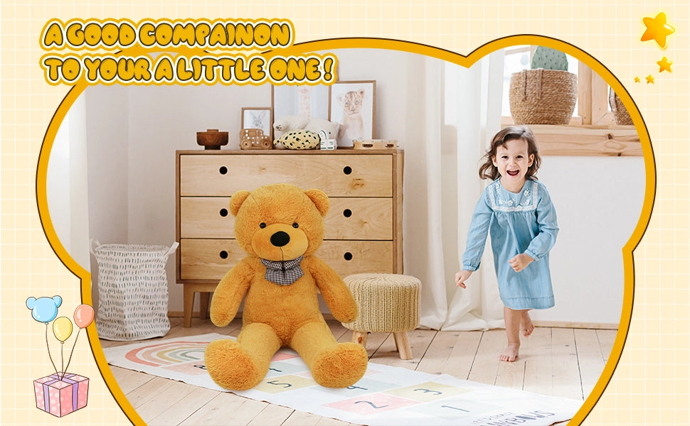 SRANWOW Giant Teddy Bear with Bow Tie, 51.2 Inches Tall, Super Soft Plush(Orange) - Detail 3