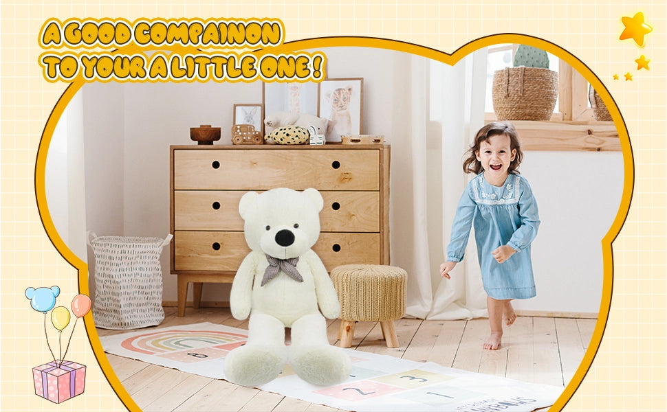 SRANWOW Giant Teddy Bear with Bow Tie, 43.3 Inches Tall, Super Soft Plush(White) - Detail 4