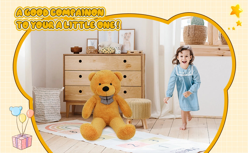 SRANWOW Giant Teddy Bear with Bow Tie, 43.3 Inches Tall, Super Soft Plush(Orange) - Detail 4