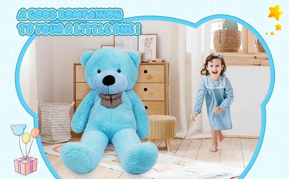 SRANWOW 3.7 feet 4.3 feet 5 feet 5.7 feet Giant Teddy Bear with Bow Tie, Super Soft Plush (Blue, 67 Inch) - Detail 3