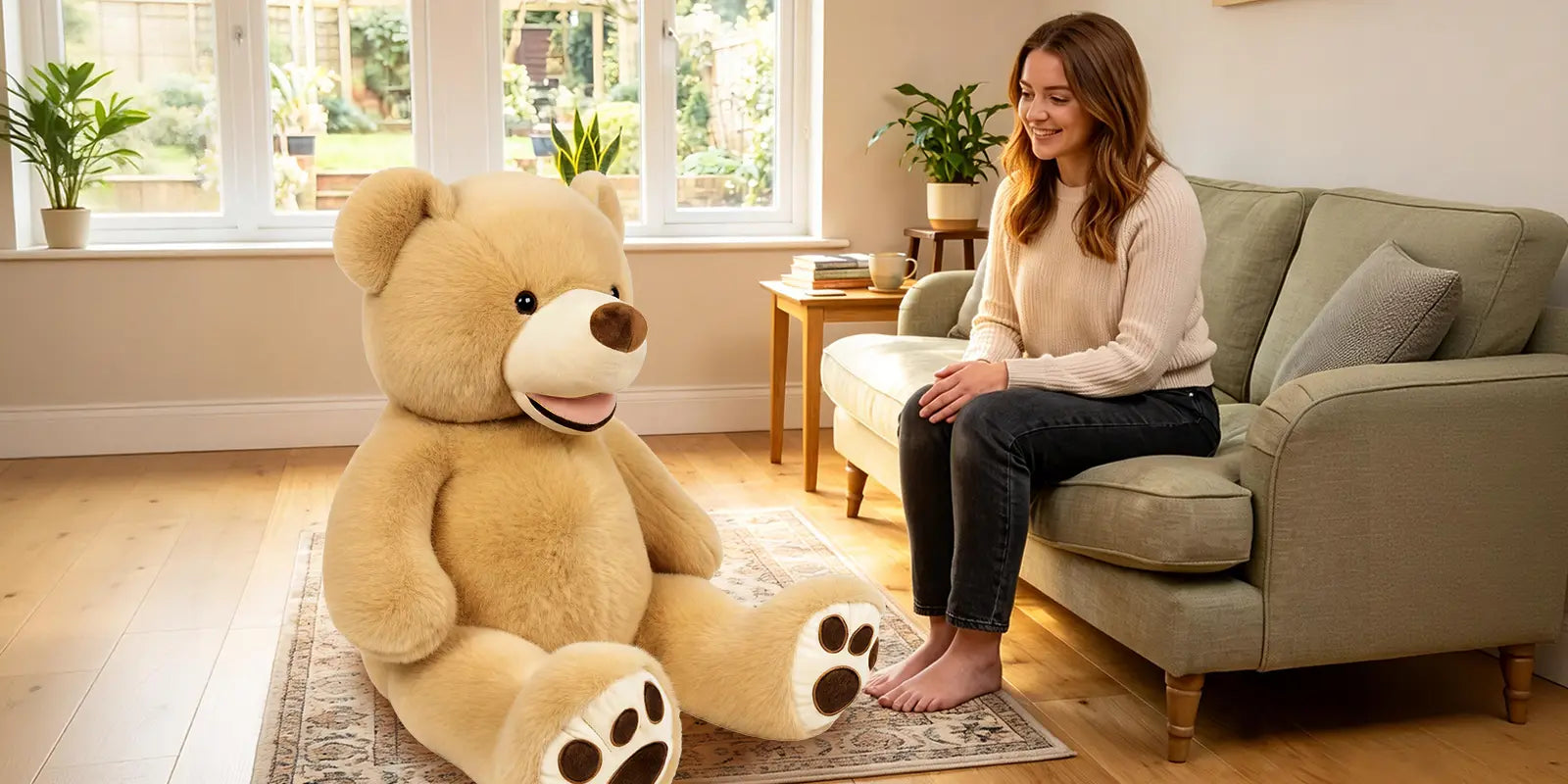 SRANWOW 52 Inches Giant Plush Teddy Bear Soft Gray Stuffed Animal with Paw Details (Light Brown) - Detail 3