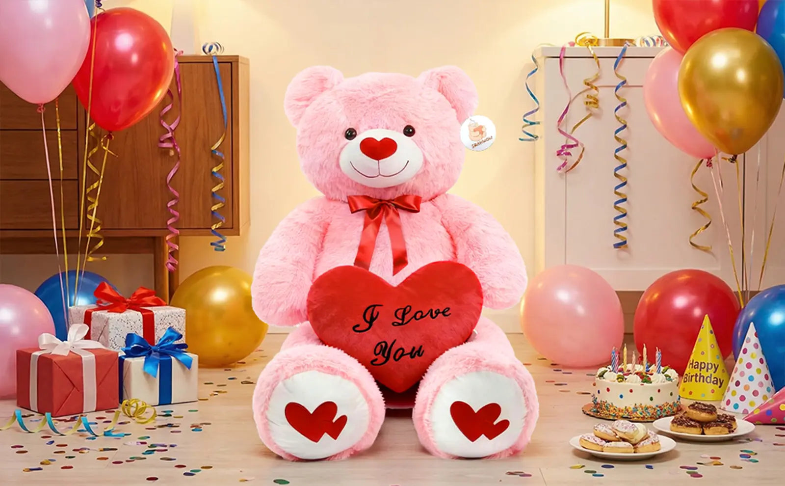 SRANWOW 43.3 Inch Giant Teddy Bear with Soft Heart Pillow, Plush Stuffed Animal, Valentine's Day Gift (Pink) - Detail 3