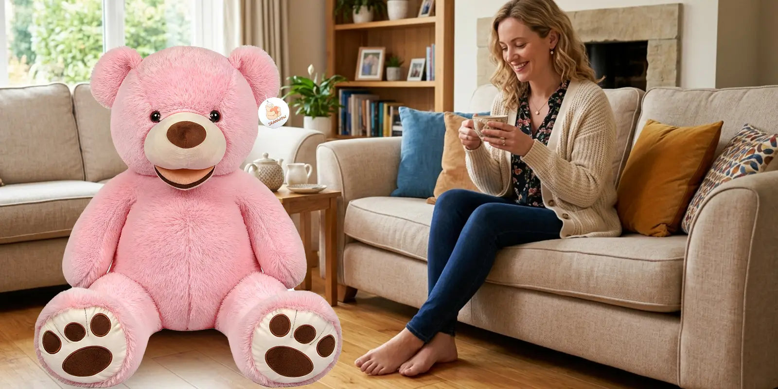 SRANWOW Giant Plush Teddy Bear, 52 Inches Tall, Soft Gray Stuffed Animal with Paw Details (Pink) - Detail 3