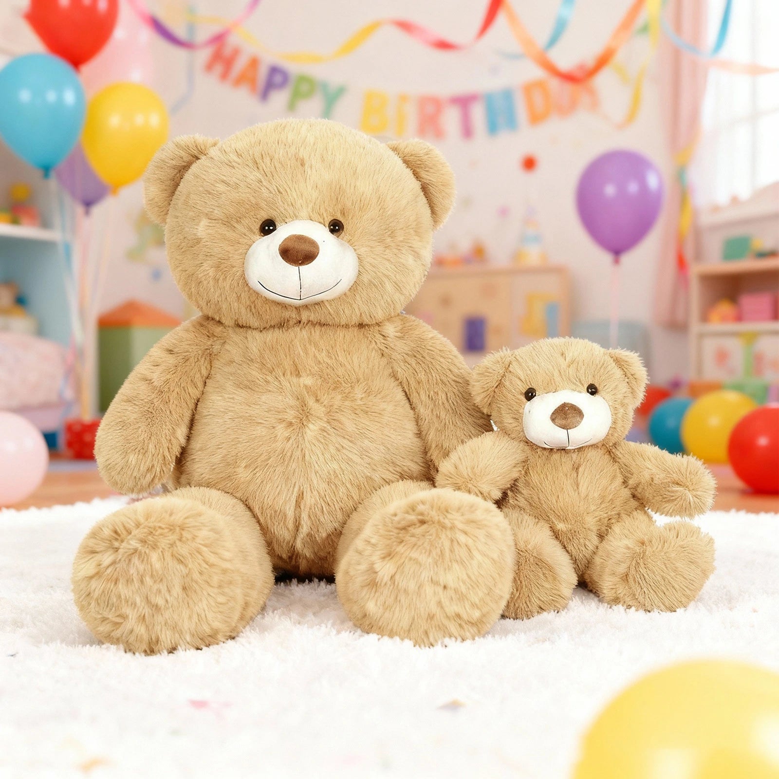 SRANWOW 2-in-1 Teddy Bear Plush Set, 39.4 inch Large & 17.7 inch Small, Stuffed Animal with Hidden Storage (Light Brown)