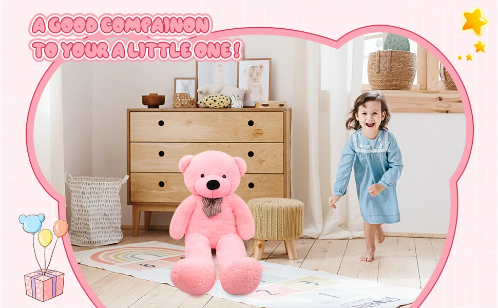 SRANWOW Giant Teddy Bear with Bow Tie, 43.3 Inches Tall, Super Soft Plush(Pink) - Detail 3