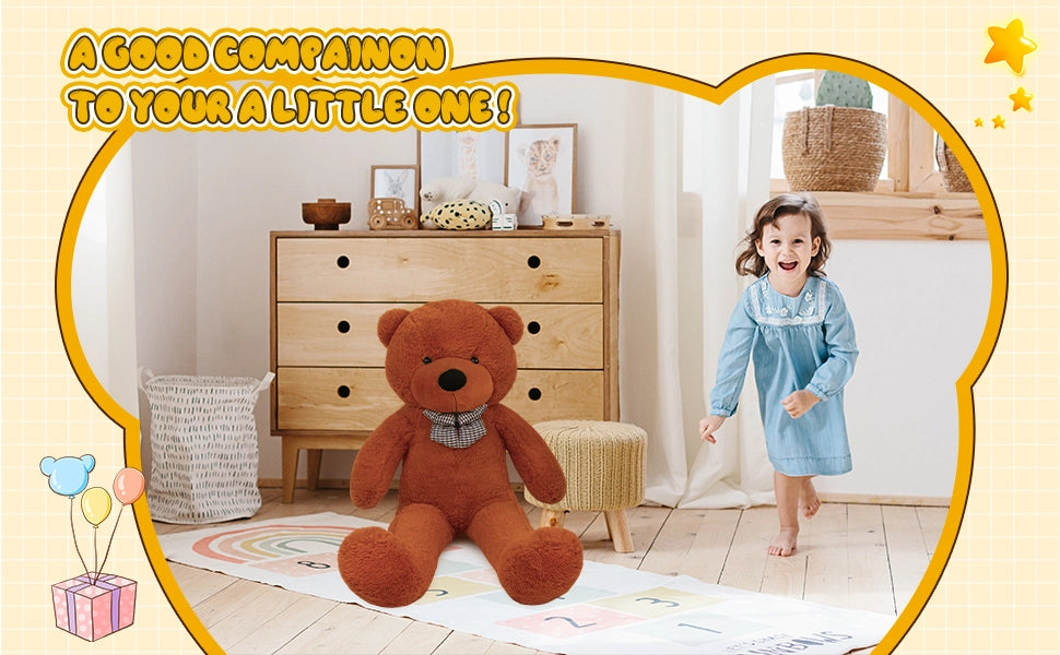 SRANWOW Giant Teddy Bear with Bow Tie, 43.3 Inches Tall, Super Soft Plush(Dark brown) - Detail 3