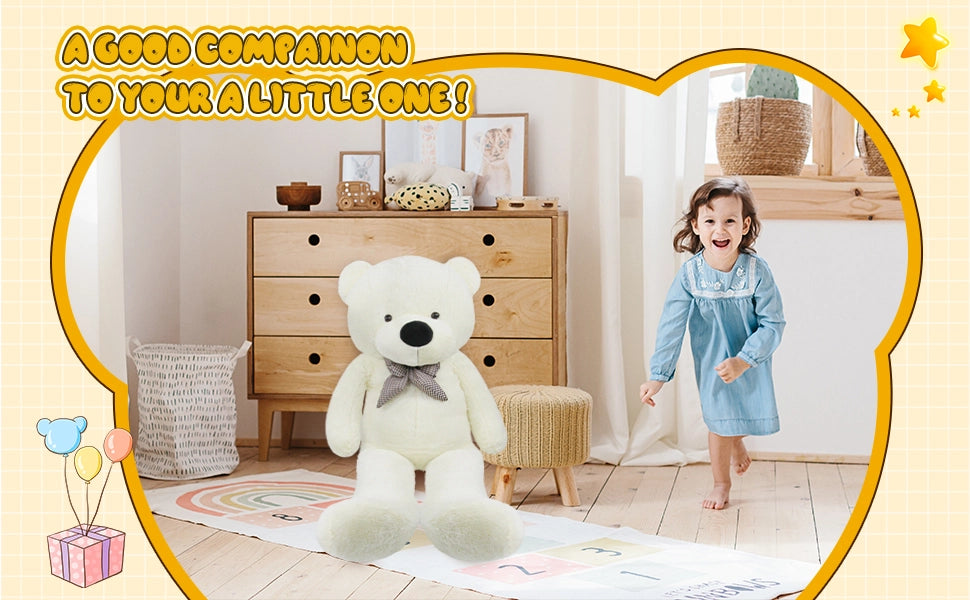 SRANWOW Giant Teddy Bear with Bow Tie, 51.2 Inches Tall, Super Soft Plush(White) - Detail 2
