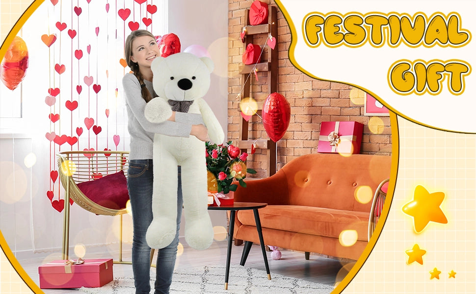 SRANWOW Giant Teddy Bear with Bow Tie, 51.2 Inches Tall, Super Soft Plush(White) - Detail 3