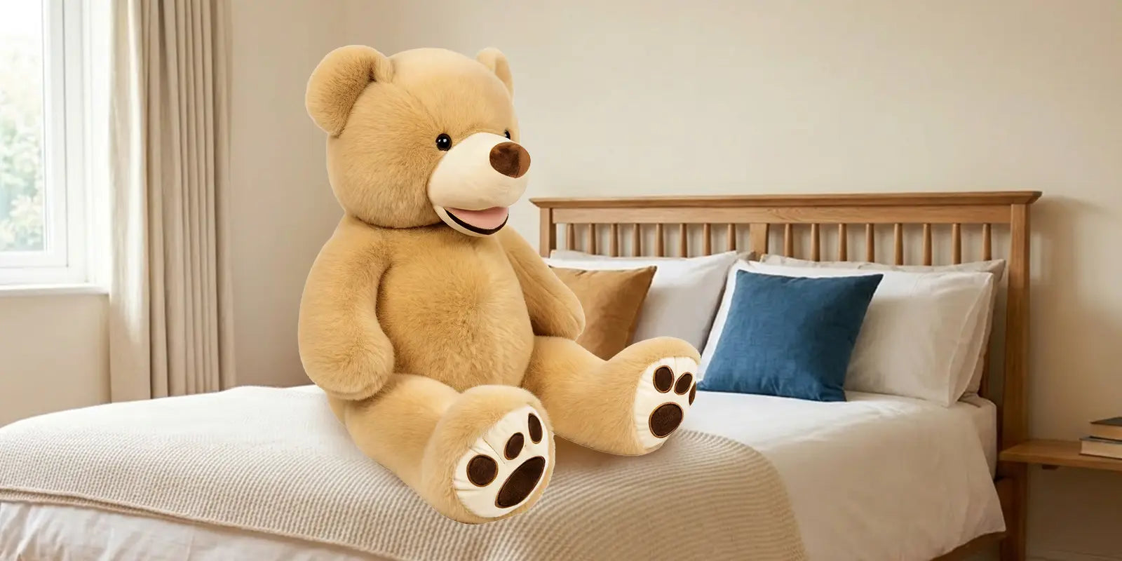 SRANWOW 52 Inches Giant Plush Teddy Bear Soft Gray Stuffed Animal with Paw Details (Light Brown) - Detail 4