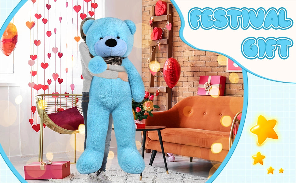 SRANWOW 3.7 feet 4.3 feet 5 feet 5.7 feet Giant Teddy Bear with Bow Tie, Super Soft Plush (Blue, 67 Inch) - Detail 4