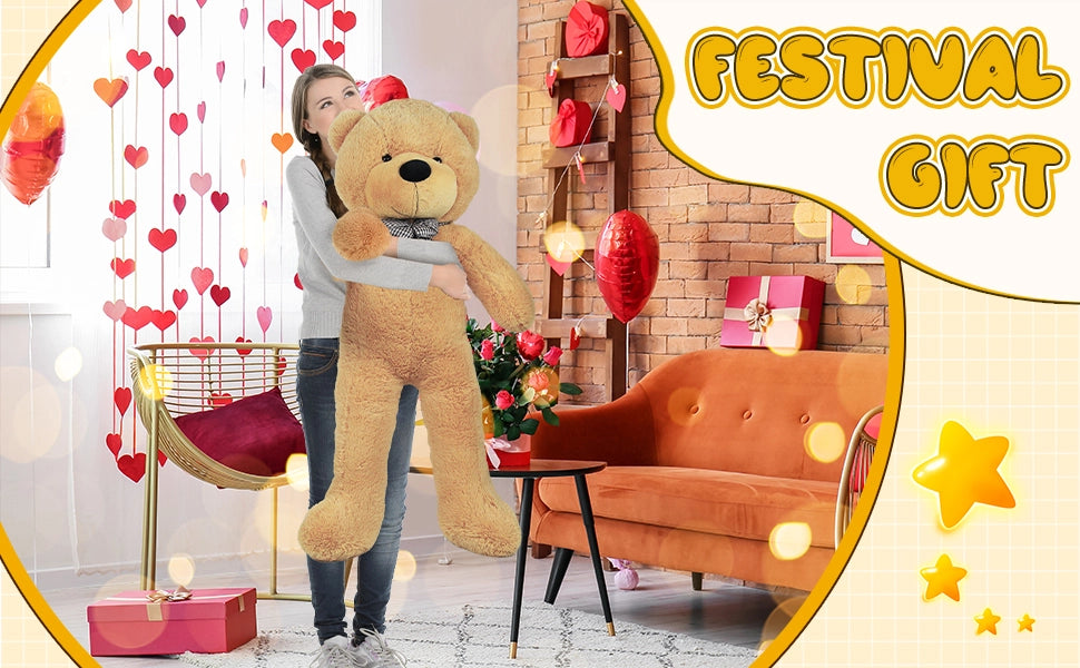 SRANWOW Giant Teddy Bear with Bow Tie, 59 Inches Tall, Super Soft Plush (Light brown) - Detail 4