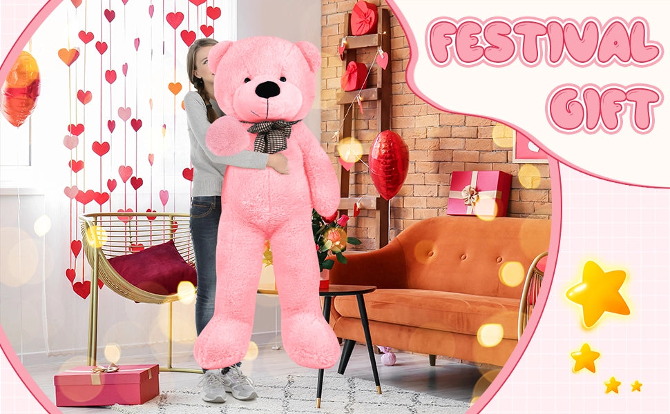 SRANWOW 3.7 feet 4.3 feet 5 feet 5.7 feet Giant Teddy Bear with Bow Tie, Super Soft Plush (Pink, 67 Inch) - Detail 4