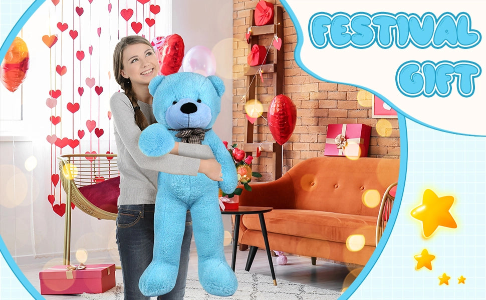 SRANWOW Giant Teddy Bear with Bow Tie, 43.3 Inches Tall, Super Soft Plush(Blue) - Detail 4