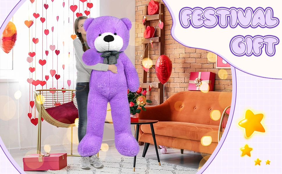SRANWOW Giant Teddy Bear with Bow Tie, 67 Inches Tall, Super Soft Plush (Purple) - Detail 4