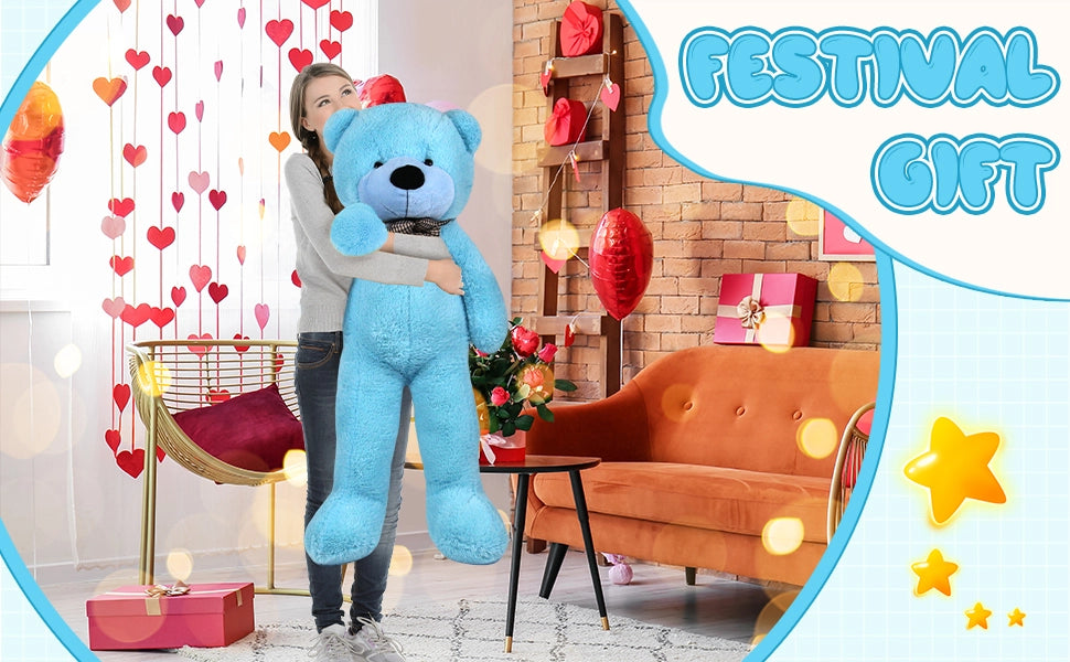 SRANWOW Giant Teddy Bear with Bow Tie, 59 Inches Tall, Super Soft Plush (Blue) - Detail 4