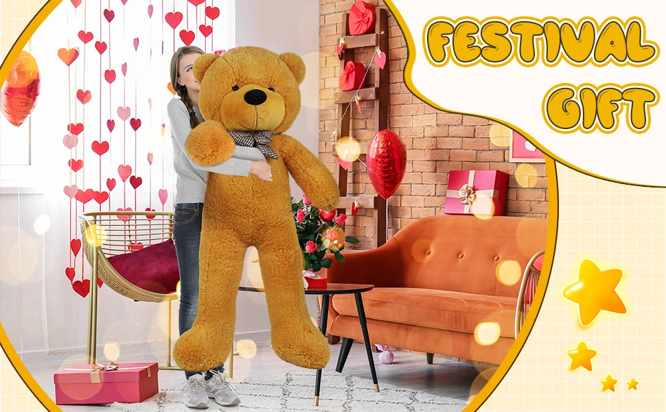 SRANWOW Giant Teddy Bear with Bow Tie, 67 Inches Tall, Super Soft Plush (Orange) - Detail 4