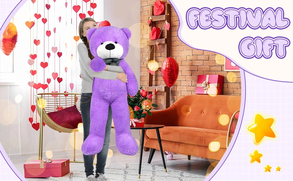 SRANWOW Giant Teddy Bear with Bow Tie, 59 Inches Tall, Super Soft Plush (Purple) - Detail 3