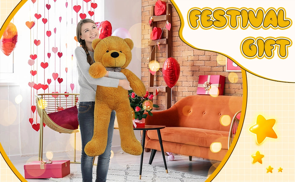 SRANWOW Giant Teddy Bear with Bow Tie, 51.2 Inches Tall, Super Soft Plush(Orange) - Detail 4