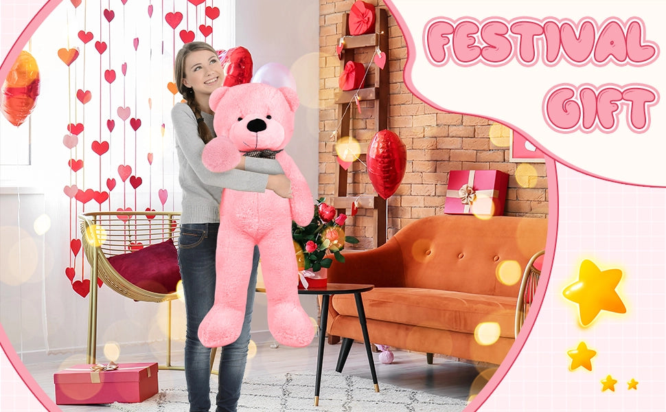 SRANWOW Giant Teddy Bear with Bow Tie, 59 Inches Tall, Super Soft Plush (Pink) - Detail 4