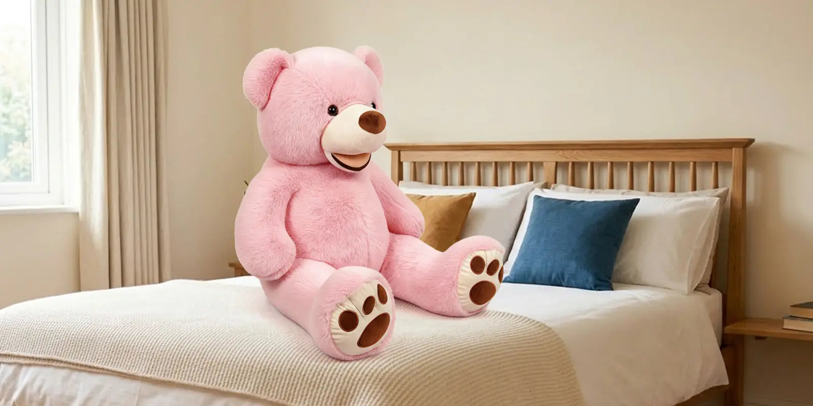 SRANWOW Giant Plush Teddy Bear, 52 Inches Tall, Soft Gray Stuffed Animal with Paw Details (Pink) - Detail 4