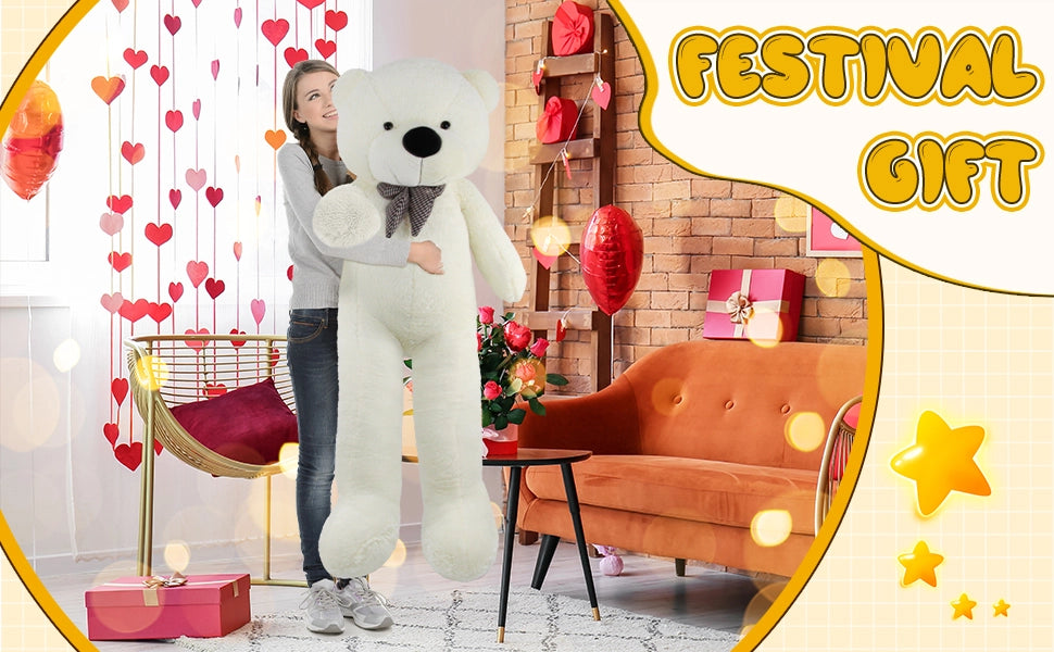 SRANWOW Giant Teddy Bear with Bow Tie, 67 Inches Tall, Super Soft Plush (White) - Detail 4
