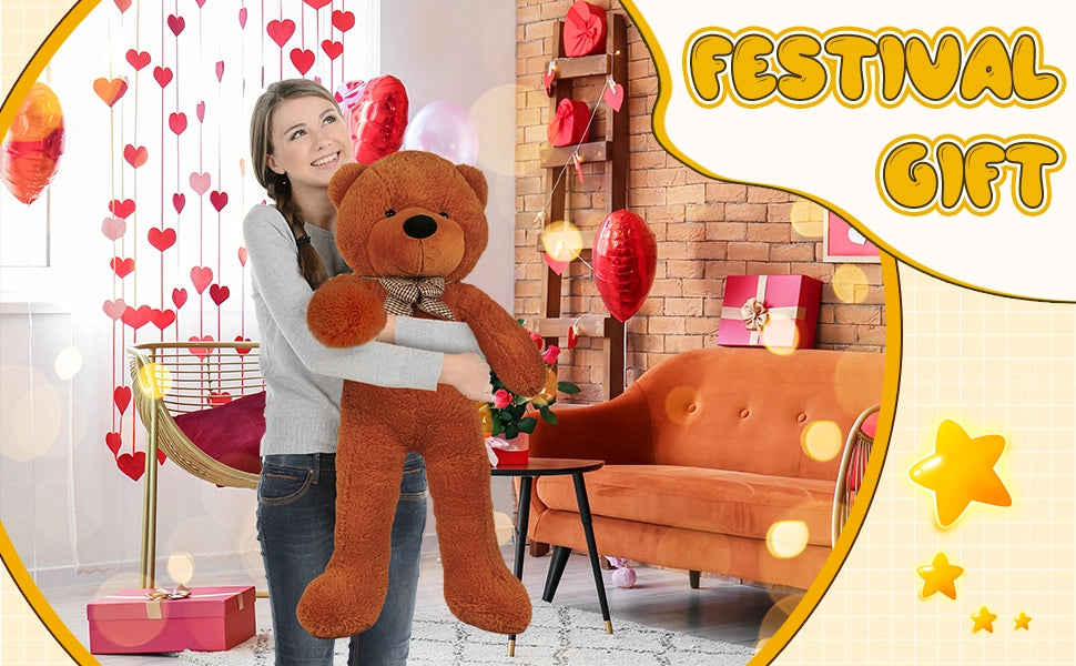 SRANWOW Giant Teddy Bear with Bow Tie, 43.3 Inches Tall, Super Soft Plush(Dark brown) - Detail 4
