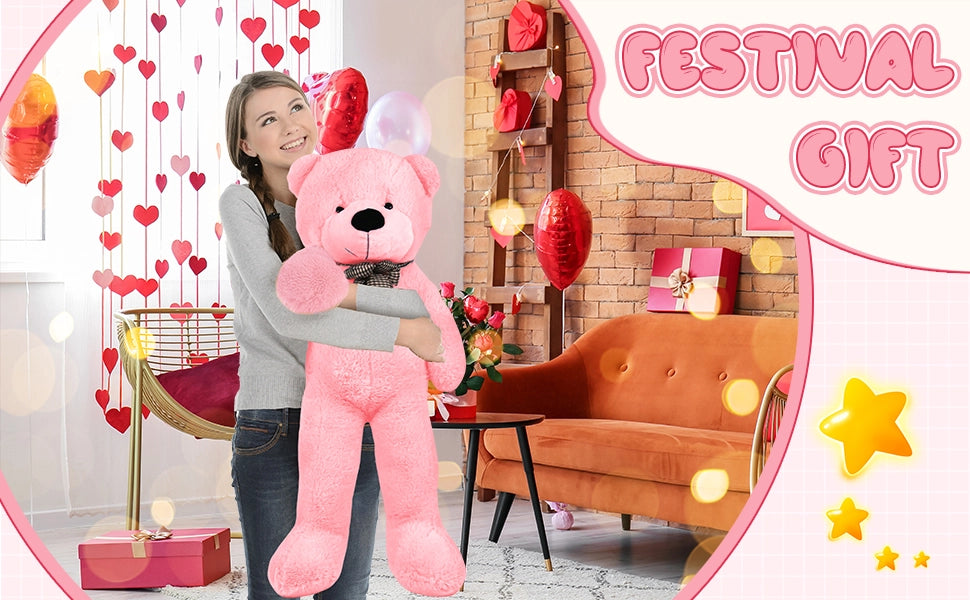 SRANWOW Giant Teddy Bear with Bow Tie, 43.3 Inches Tall, Super Soft Plush(Pink) - Detail 4