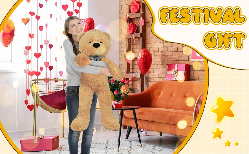 SRANWOW Giant Teddy Bear with Bow Tie, 51.2 Inches Tall, Super Soft Plush(Light brown) - Detail 4