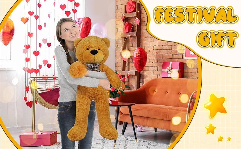 SRANWOW Giant Teddy Bear with Bow Tie, 43.3 Inches Tall, Super Soft Plush(Orange) - Detail 1