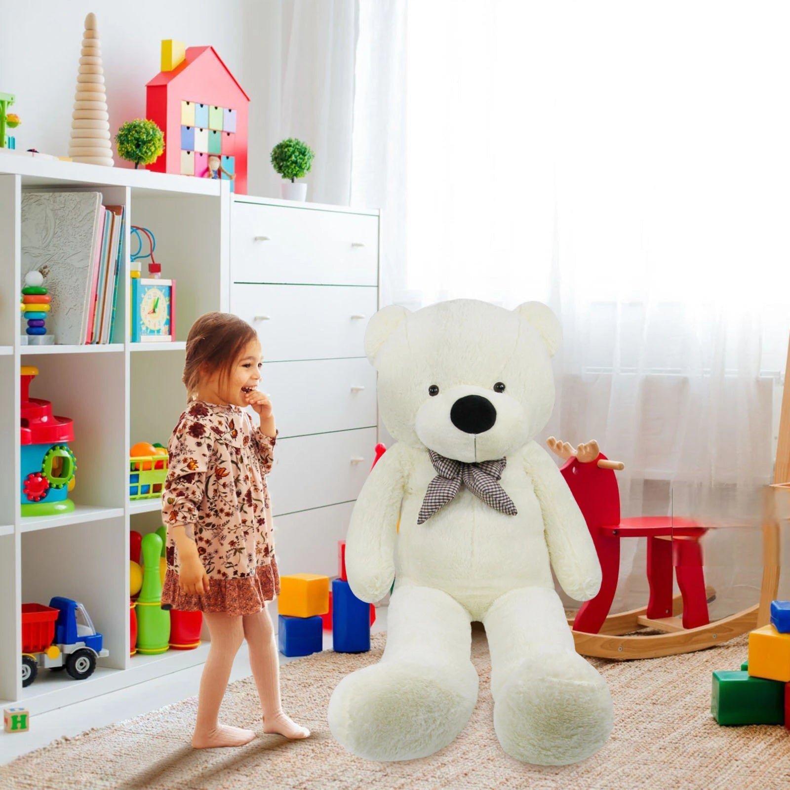 SRANWOW Giant Teddy Bear with Bow Tie, 67 Inches Tall, Super Soft Plush (White)