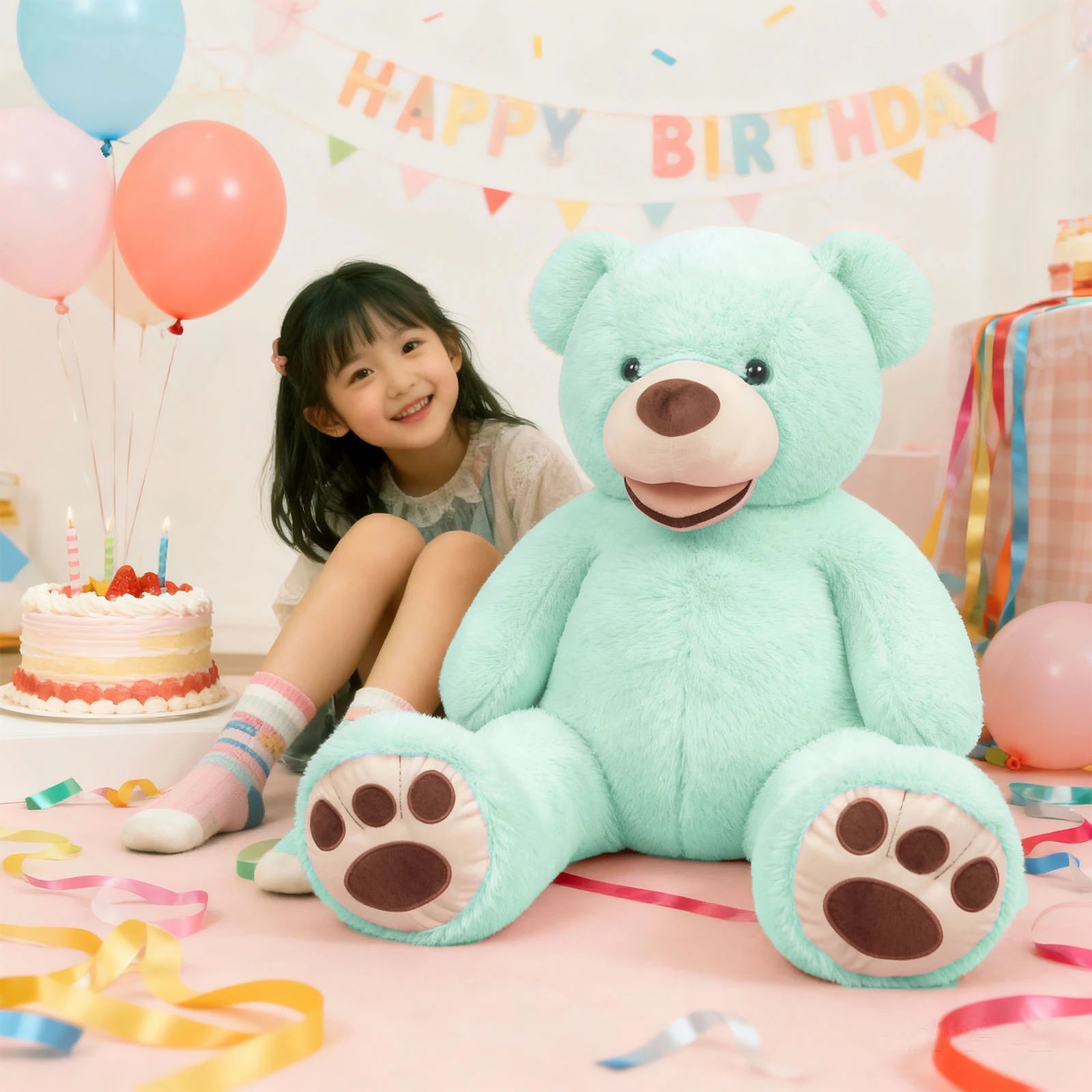 SRANWOW 52 Inches Giant Plush Teddy Bear Soft Gray Stuffed Animal with Paw Details (Blue)