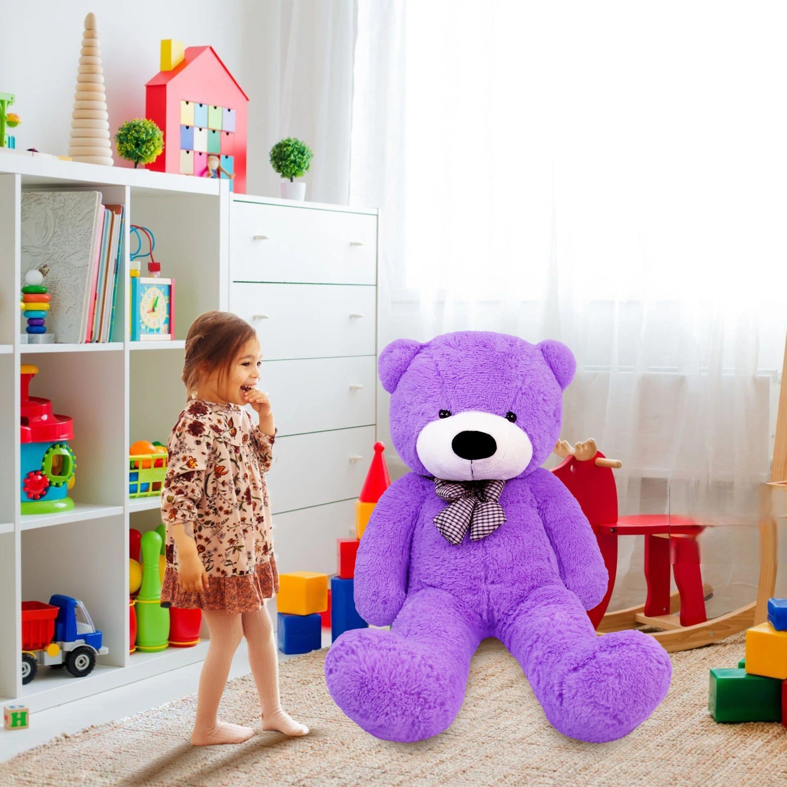 SRANWOW Giant Teddy Bear with Bow Tie, 59 Inches Tall, Super Soft Plush (Purple)