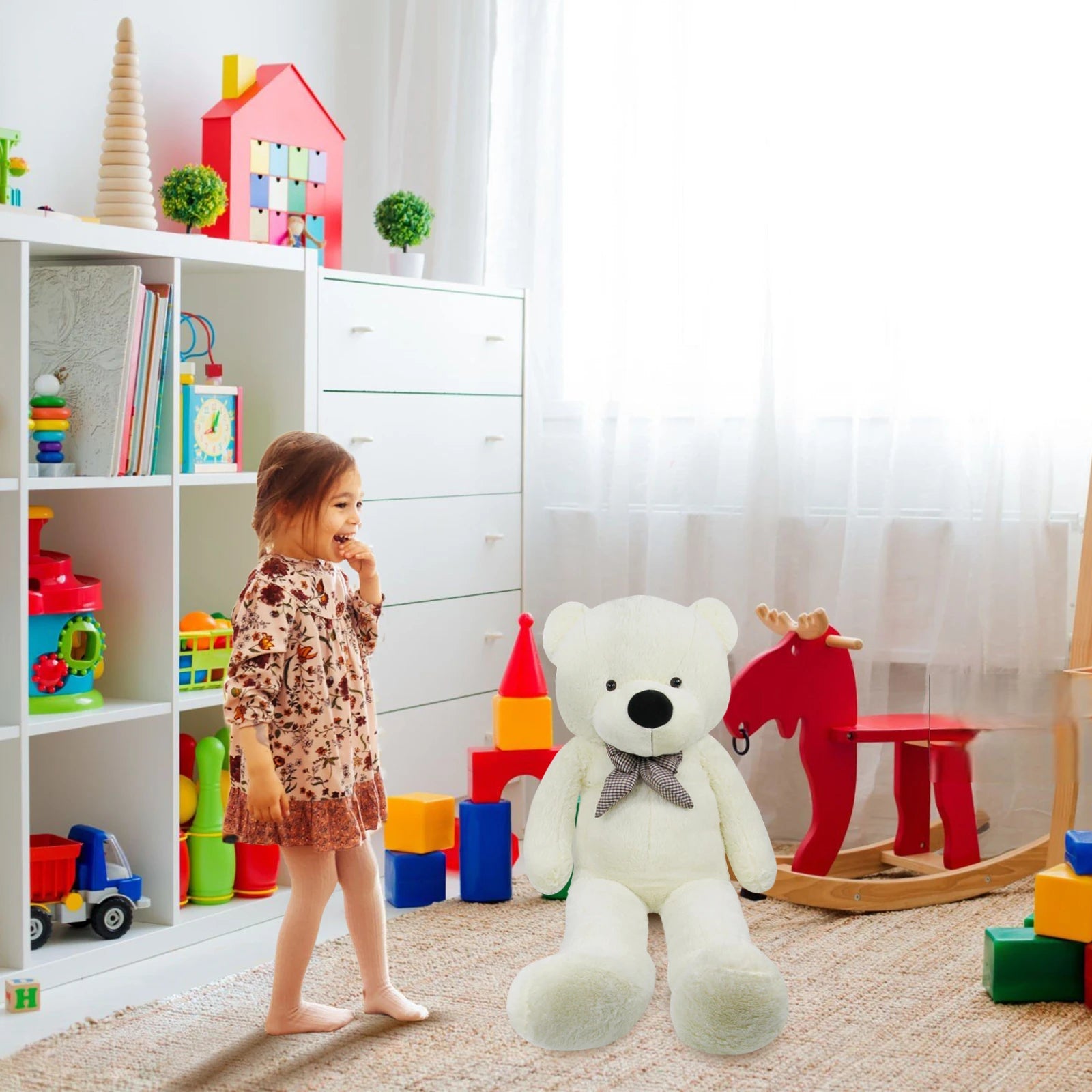 SRANWOW Giant Teddy Bear with Bow Tie, 43.3 Inches Tall, Super Soft Plush(White)