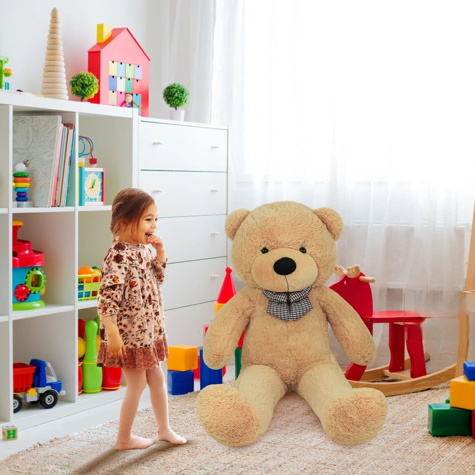 SRANWOW Giant Teddy Bear with Bow Tie, 59 Inches Tall, Super Soft Plush (Light brown)