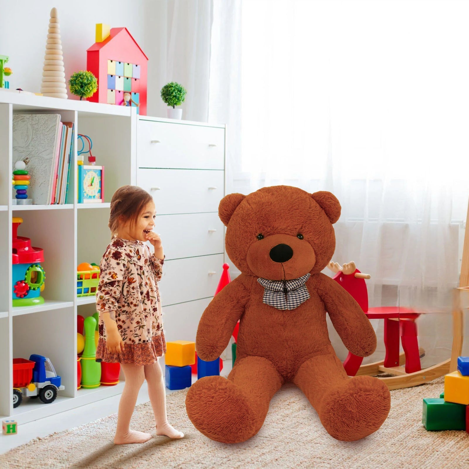 SRANWOW Giant Teddy Bear with Bow Tie, 67 Inches Tall, Super Soft Plush (Dark brown)