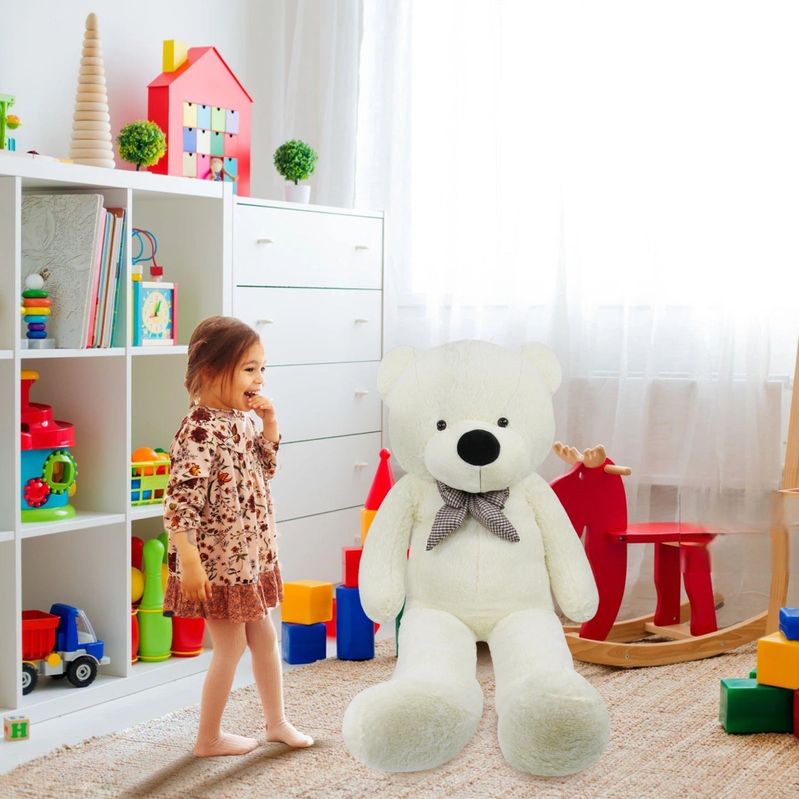 SRANWOW Giant Teddy Bear with Bow Tie, 59 Inches Tall, Super Soft Plush (White)